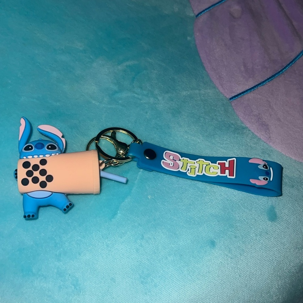 Stitch Keychain with Boba Tea Charm